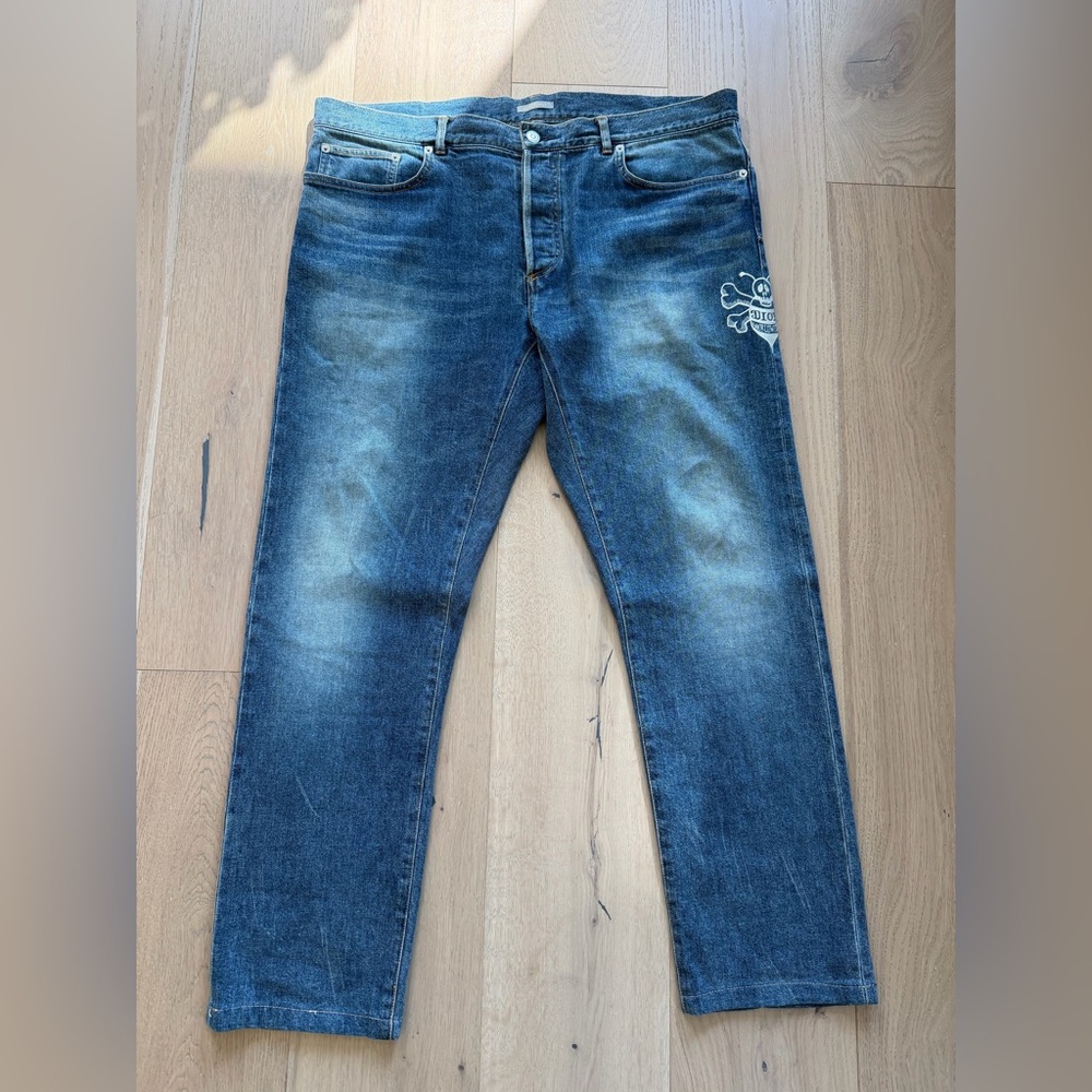 Dior x stussy bee embroidered denim jeans sz 36 blue SS19
